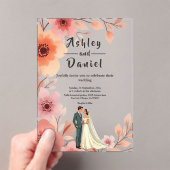 Romantisch paar Waterverf Bloemen Zomer Huwelijk Acryl Uitnodigingen (Insitu (Draagbaar))