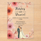 Romantisch paar Waterverf Bloemen Zomer Huwelijk Acryl Uitnodigingen (Voorkant)
