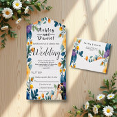 Romantisch paar Waterverf Bloemen Zomer Huwelijk All In One Uitnodiging