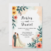 Romantisch paar Waterverf Bloemen Zomer Huwelijk Kaart (Voorkant)