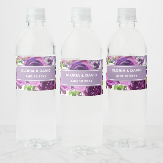 Romantisch Paars Bloem Waterfles Label Etiket (Flessen)