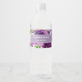 Romantisch Paars Bloem Waterfles Label Etiket (Voorkant)