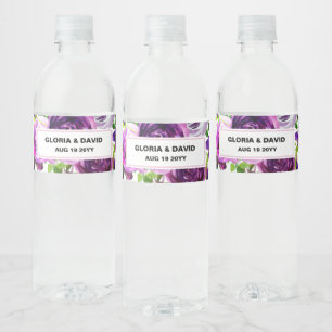 Romantisch Paars Bloemen Etiket voor Waterfles