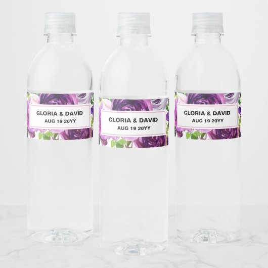 Romantisch Paars Bloemen Etiket voor Waterfles (Flessen)