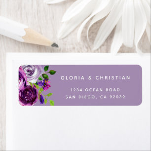 Romantisch Paars Bloemen Retouradres Etiket