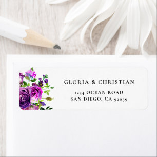 Romantisch paars bloemen retouradreslabel etiket