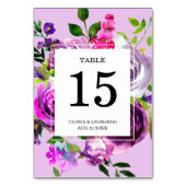 Romantisch paars bloemig trouwtafel nummer kaart (Achterkant)