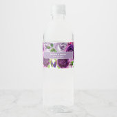 Romantisch Paars Bloemmotief Waterfles Etiket (Voorkant)