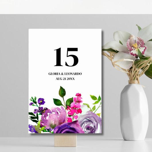Romantisch Paars Bloemstuk Bruiloft Tafelnummer