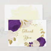 Romantisch paars en witte bloemen goud bedankkaart (Voorkant / Achterkant)