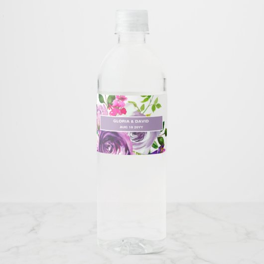 Romantisch Paars flessenetiket Waterfles Etiket (Voorkant)