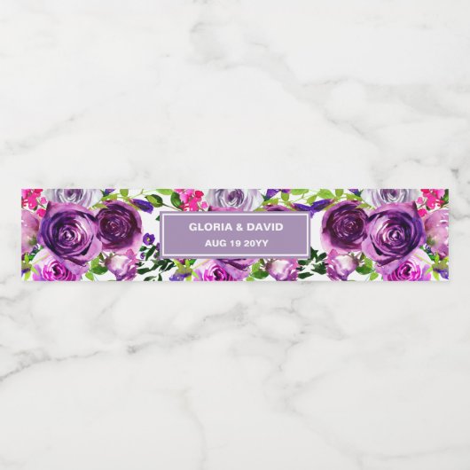 Romantisch Paars flessenetiket Waterfles Etiket (Enkel label)