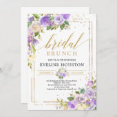 Romantisch paars lijst van bloemgoud Bridal brunch Kaart (Voorkant / Achterkant)