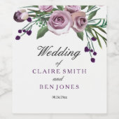 Romantisch Paars Roos Floral Weddenschap Wijn Etik Etiket (Enkel label)