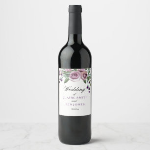 Romantisch Paars Roos Floral Weddenschap Wijn Etik Etiket
