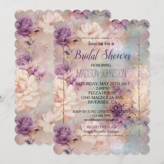 Romantisch Paars Turquoise Blush Bloem Kaart (Voorkant / Achterkant)