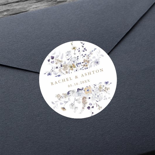 Romantisch paars wit goud bloem bruiloft ronde sticker