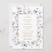 Romantisch paars wit gouden bloem bruiloft kaart (Voorkant)