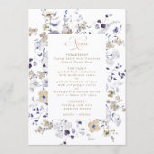 Romantisch paars wit gouden bloem bruiloft menu (Voorkant)