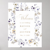 Romantisch paars wit gouden bloem bruiloft welkom poster (Voorkant)