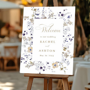 Romantisch paars wit gouden bloem bruiloft welkom poster