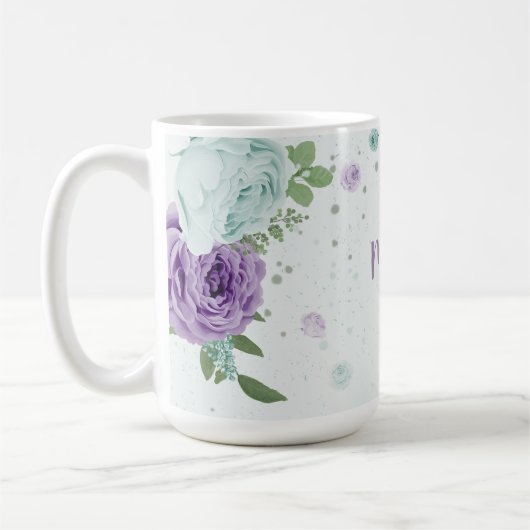 Romantisch paarse blauwe bloemen groen koffiemok (Links)
