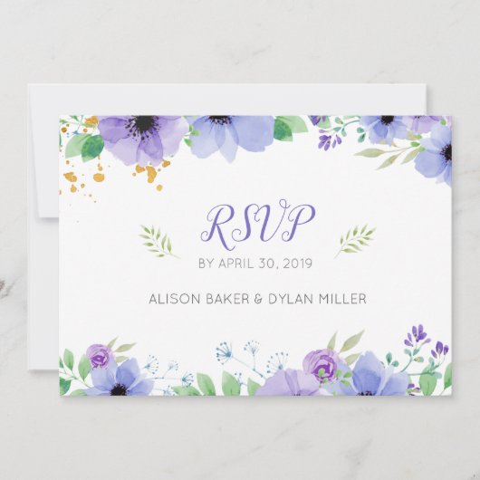 Romantisch Paarse Bloemen RSVP Briefkaart (Voorkant)