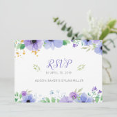 Romantisch Paarse Bloemen RSVP Briefkaart (Staand voorkant)