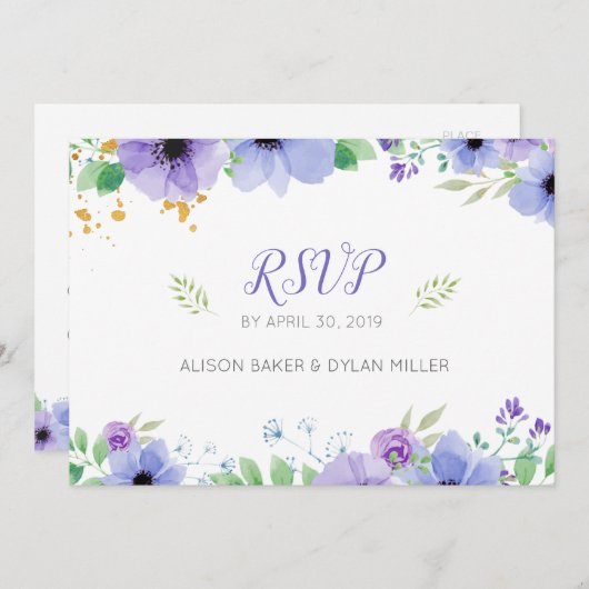 Romantisch Paarse Bloemen RSVP Briefkaart (Voorkant / Achterkant)