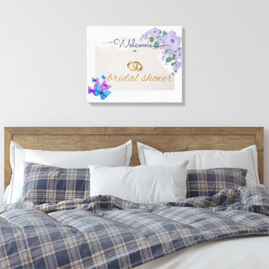 Romantisch paarse Bloemen vrijgezellenfeest Welkom Canvas Afdruk (Insitu (Slaapkamer))