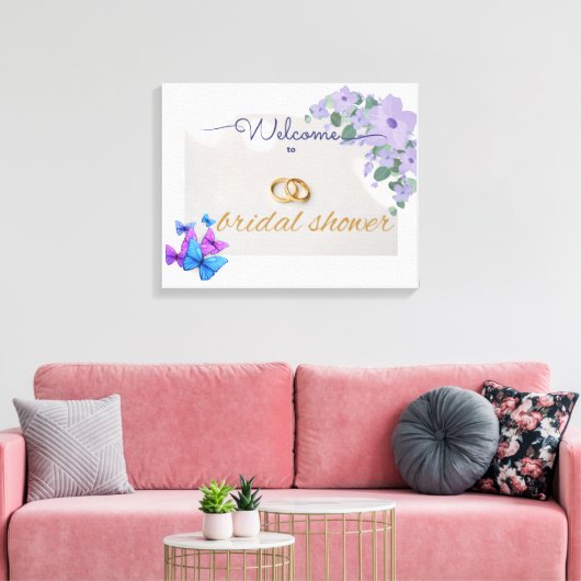 Romantisch paarse Bloemen vrijgezellenfeest Welkom Canvas Afdruk (Insitu (Woonkamer))