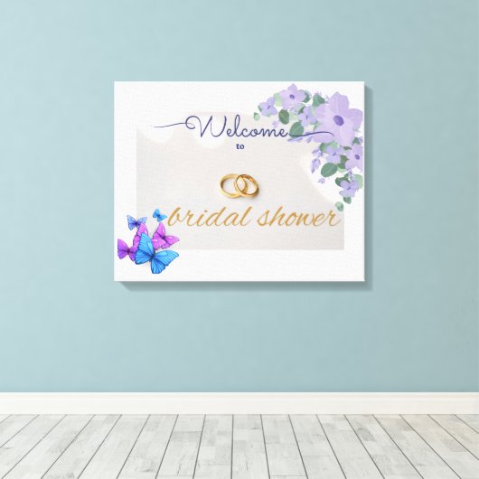 Romantisch paarse Bloemen vrijgezellenfeest Welkom Canvas Afdruk (Insitu (Houten vloer))