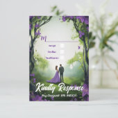 Romantisch Paarse bos ontwerp bruiloft QR RSVP kaa (Staand voorkant)