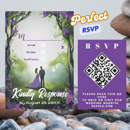 Romantisch Paarse Bos Ontwerp Trouw QR RSVP Kaart