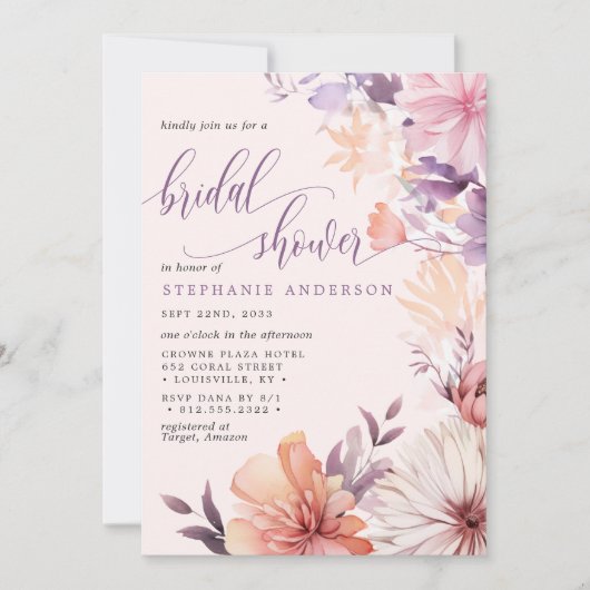 Romantisch Paarse en roze Wildflower Vrijgezellenf Kaart (Voorkant)