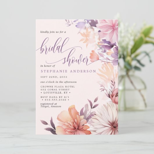 Romantisch Paarse en roze Wildflower Vrijgezellenf Kaart (Staand voorkant)