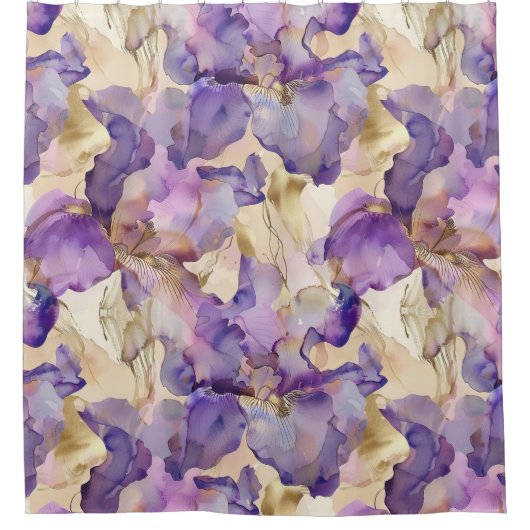 Romantisch Paarse Gouden Iris Floral Vrijgezellenf Douchegordijn (Voorkant)