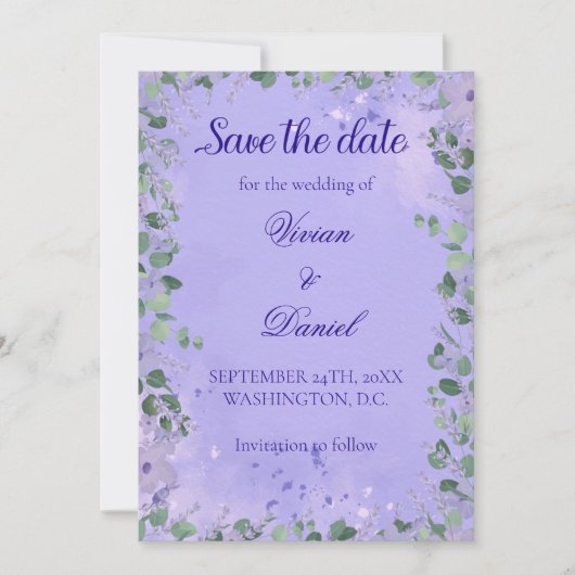 Romantisch Paarse groen Save the Date Wedding (Voorkant)