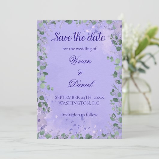 Romantisch Paarse groen Save the Date Wedding (Staand voorkant)