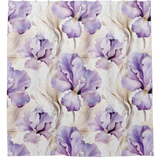 Romantisch Paarse Iris Floral Vrijgezellenfeest Douchegordijn (Voorkant)