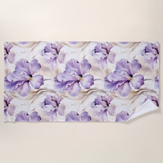 Romantisch Paarse Iris Floral Vrijgezellenfeest Strandlaken (Voorkant)
