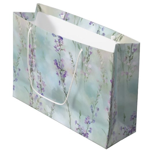Romantisch Paarse Lavendel Bloemige Bruiloft Groot Cadeauzakje (Voorkant Gekanteld)