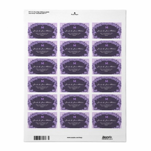 Romantisch Paarse  Monogram Etiket (Full Sheet)