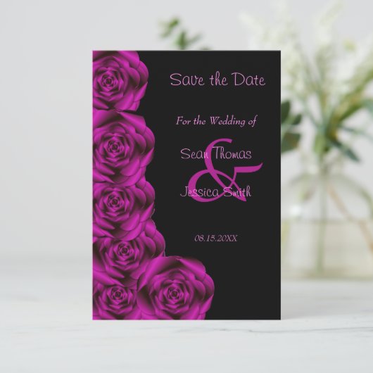 Romantisch Paarse Roos zwart Save the Date (Staand voorkant)