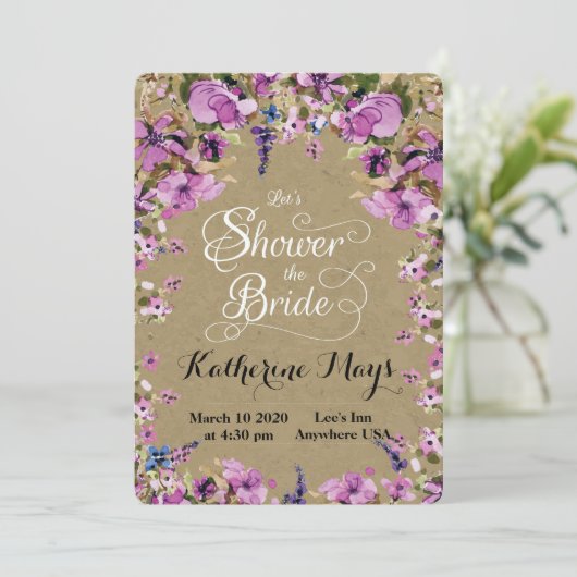 Romantisch Paarse Waterverf Floral Vrijgezellenfee Kaart (Staand voorkant)