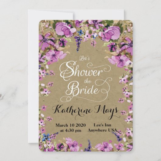 Romantisch Paarse Waterverf Floral Vrijgezellenfee Kaart (Voorkant)