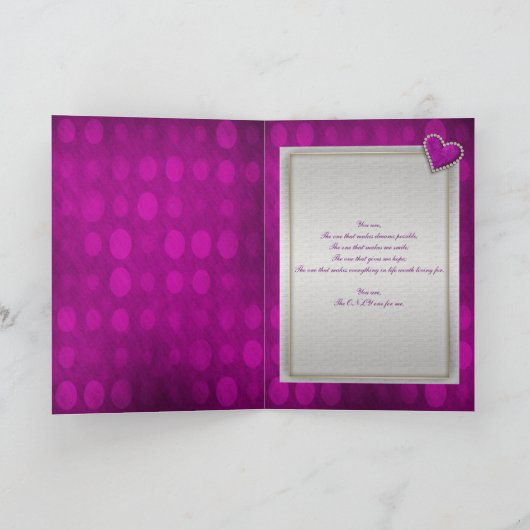 Romantisch paarse zilveren diamanten hart feestdagen kaart (Binnen)