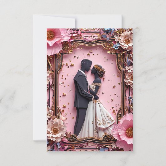 Romantisch papier silhouet bruiloft scene kaart (Voorkant)