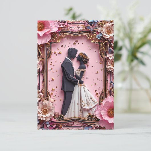 Romantisch papier silhouet bruiloft scene kaart (Staand voorkant)