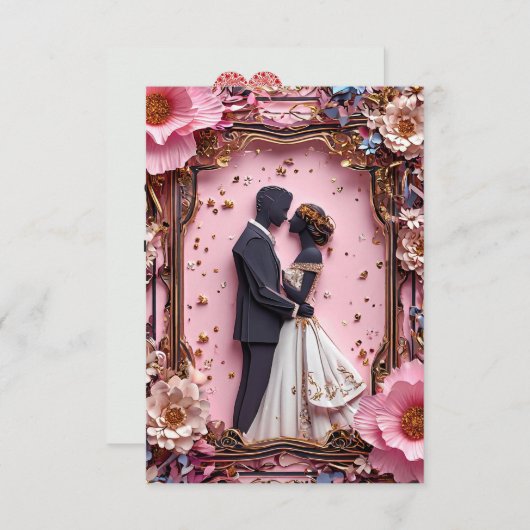 Romantisch papier silhouet bruiloft scene kaart (Voorkant / Achterkant)